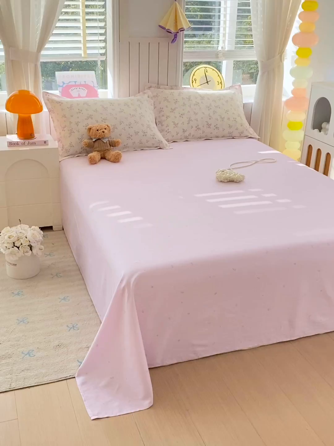 91家纺网 家纺一手货源 找家纺 金丝兔 2026新款纯棉印花单品床单系列 紫小花