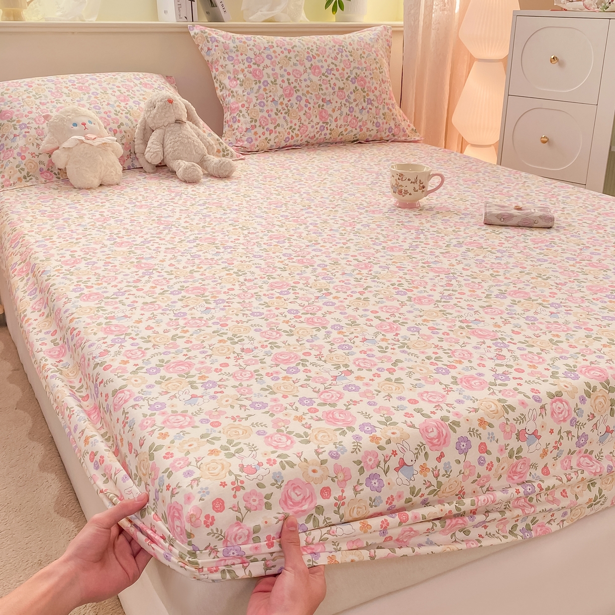 91家纺网 家纺一手货源 找家纺 花梦欣 2026新款全棉印花单品系列-单床笠 花园芬芳