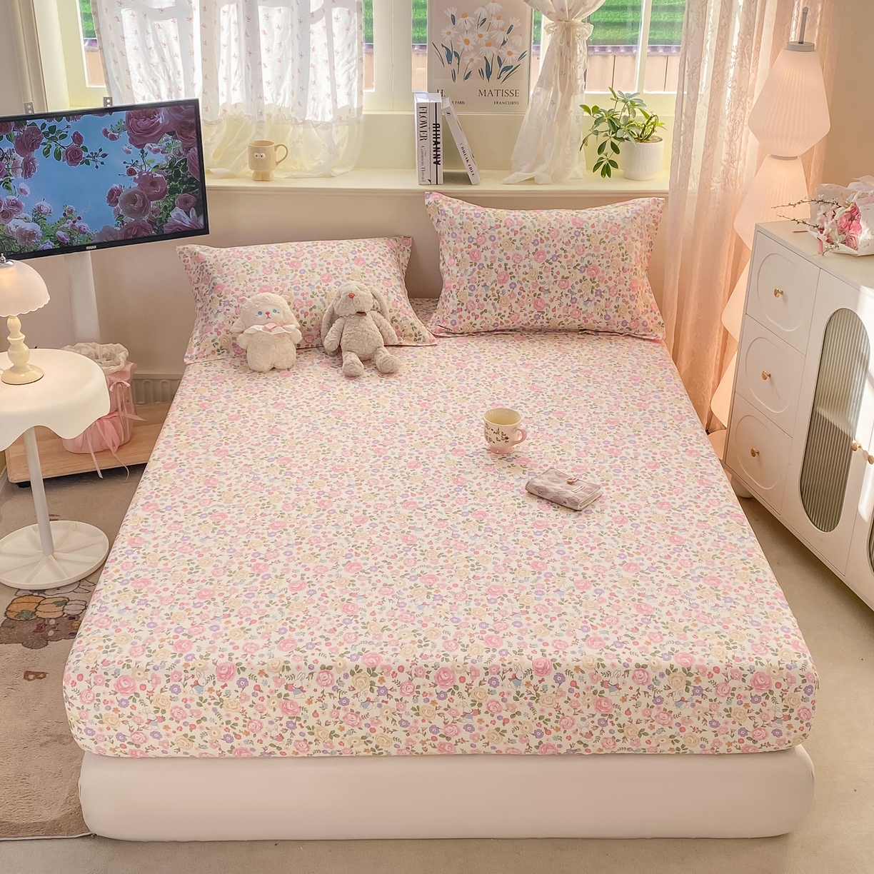 91家纺网 家纺一手货源 找家纺 花梦欣 2026新款全棉印花单品系列-单床笠 花园芬芳