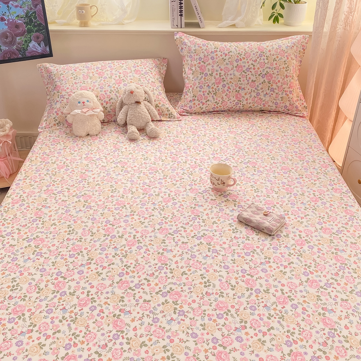 91家纺网 家纺一手货源 找家纺 花梦欣 2026新款全棉印花单品系列-单床笠 花园芬芳