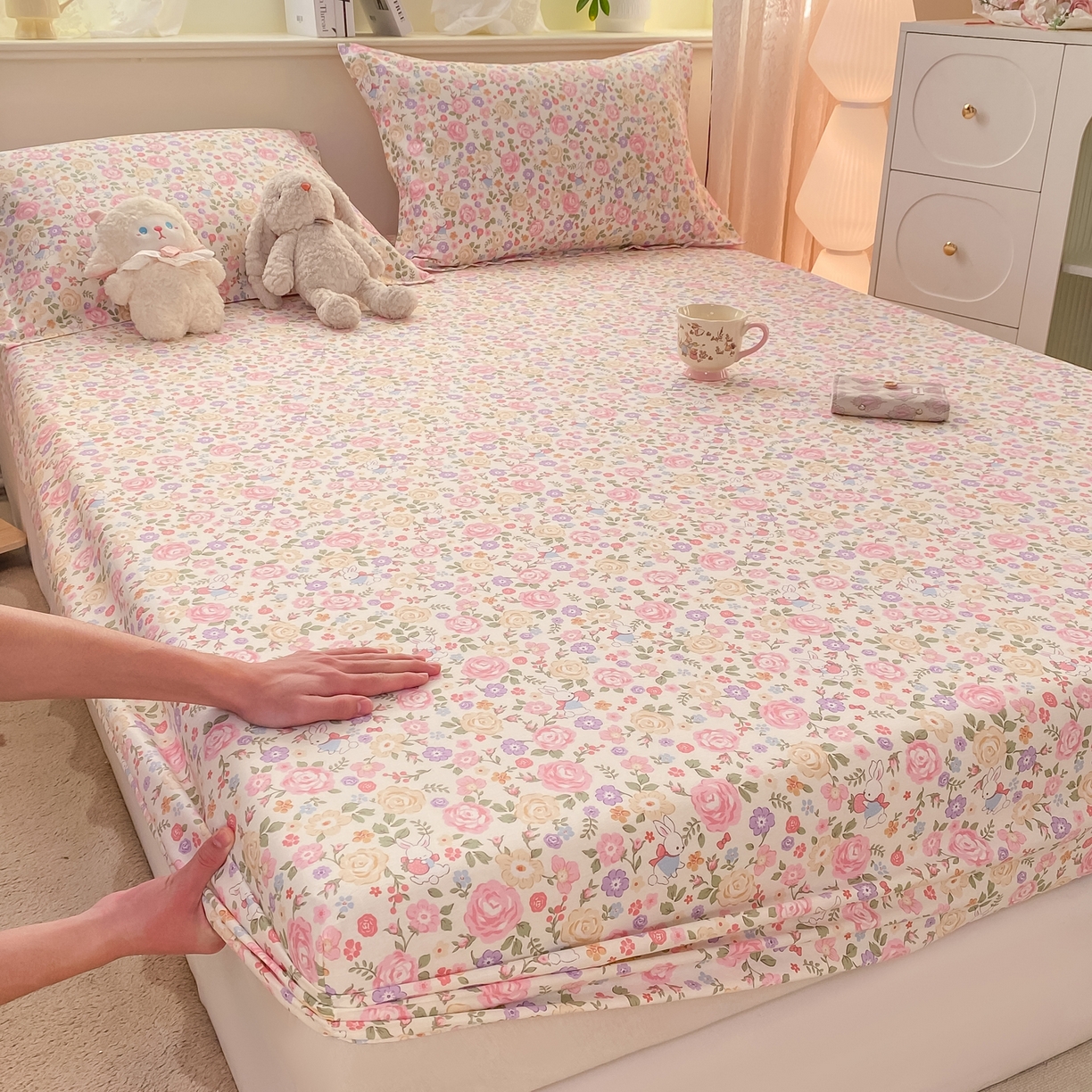 91家纺网 家纺一手货源 找家纺 花梦欣 2026新款全棉印花单品系列-单床笠 花园芬芳