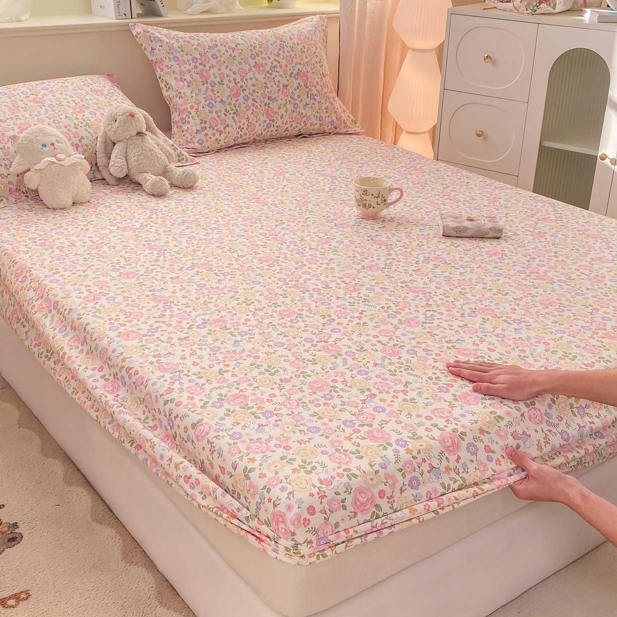 91家纺网 家纺一手货源 找家纺 花梦欣 2026新款全棉印花单品系列-单床笠 花园芬芳