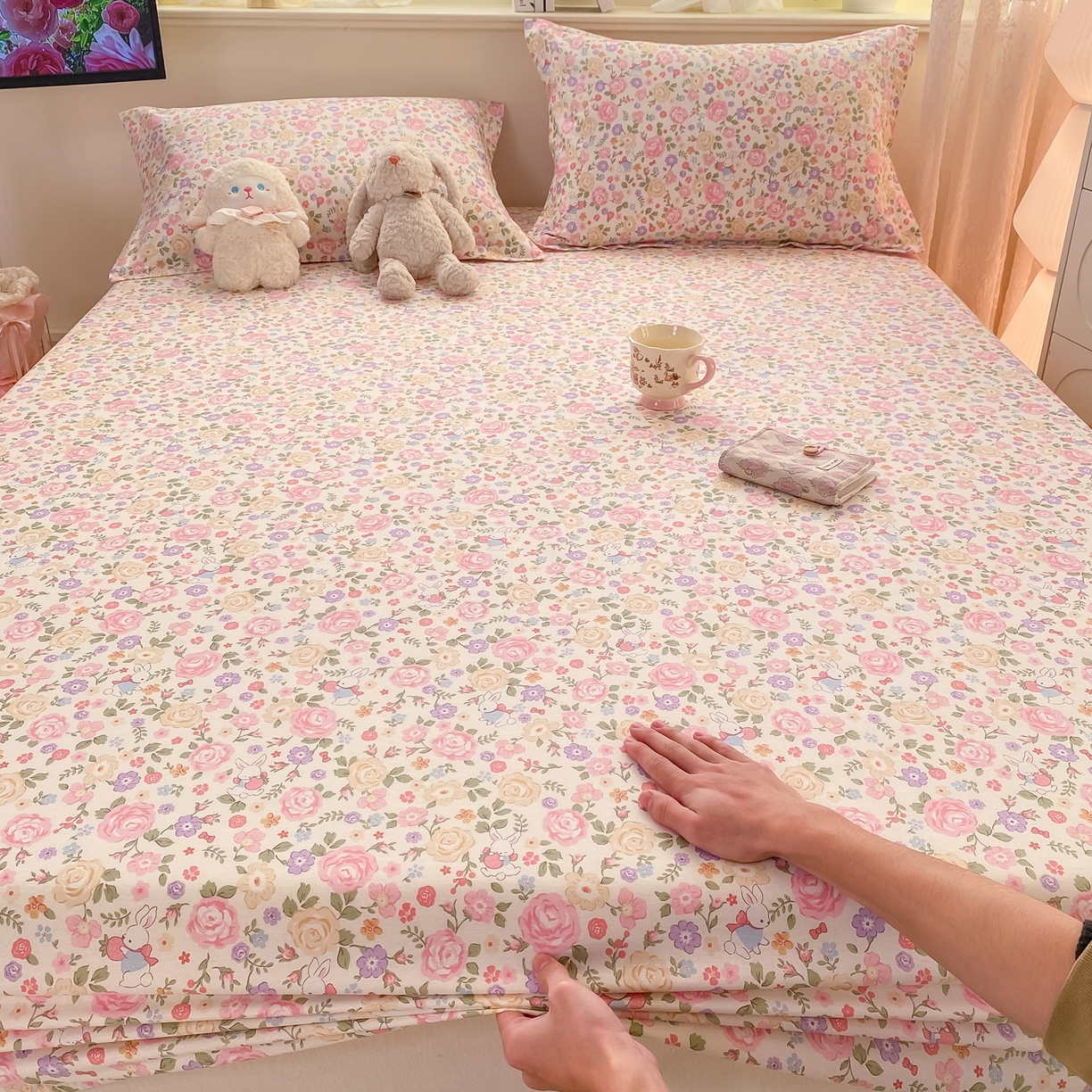 91家纺网 家纺一手货源 找家纺 花梦欣 2026新款全棉印花单品系列-单床笠 花园芬芳