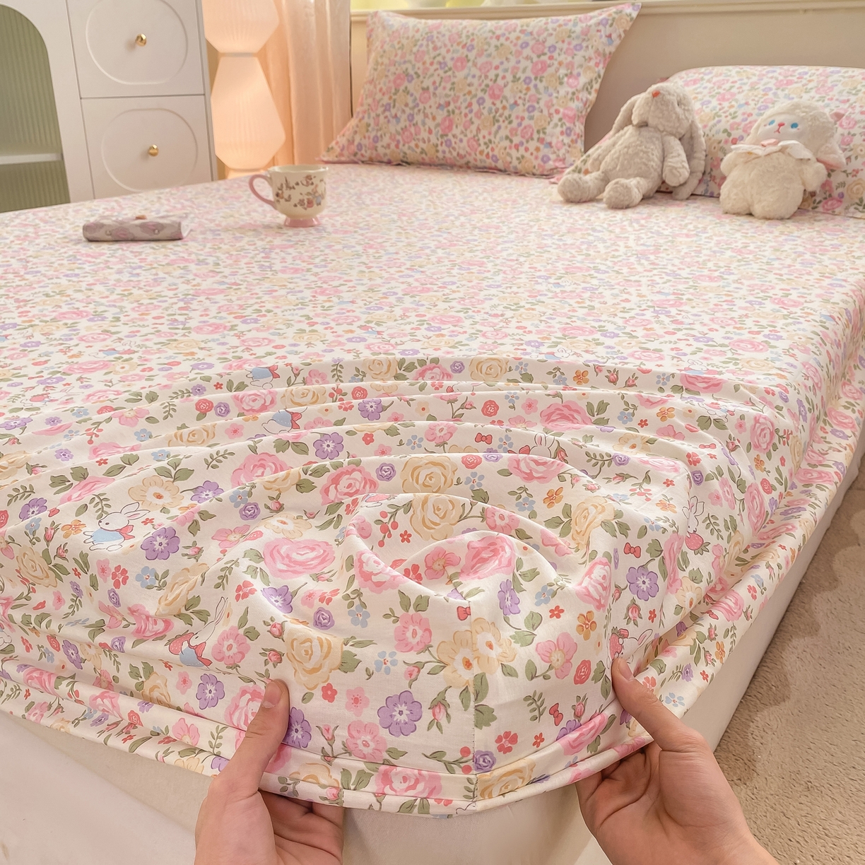 91家纺网 家纺一手货源 找家纺 花梦欣 2026新款全棉印花单品系列-单床笠 花园芬芳