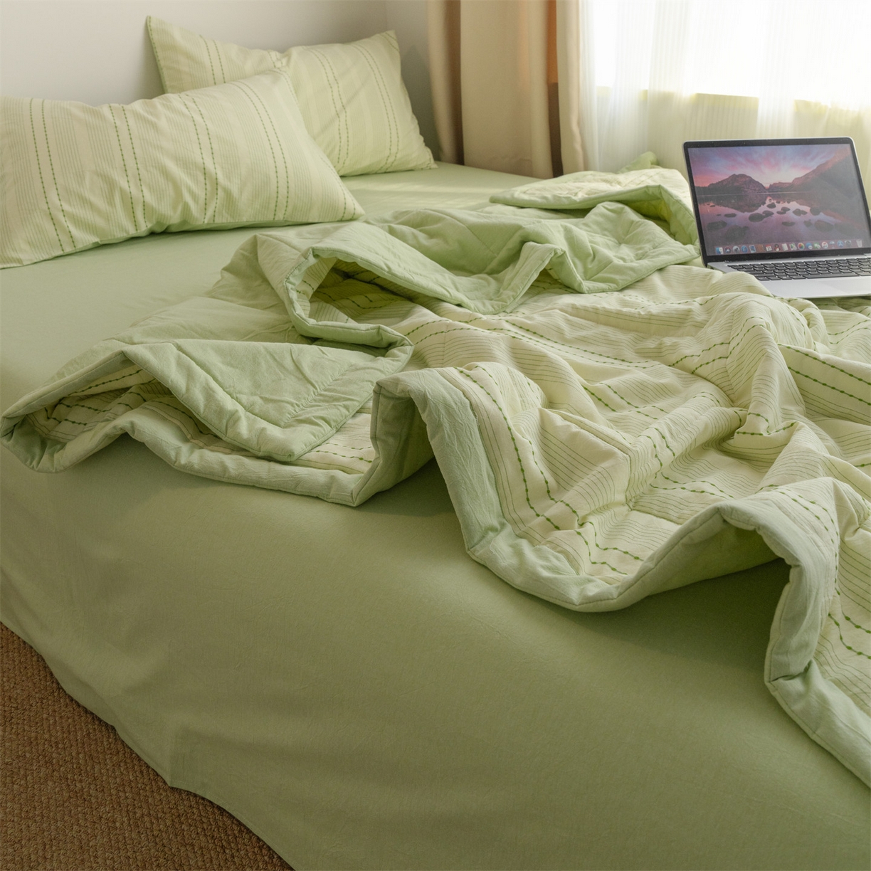 91家纺网 家纺一手货源 找家纺 （总）被窝家纺 2026新款米粒提花全棉水洗棉新疆棉花夏被夏凉被空调被四件套