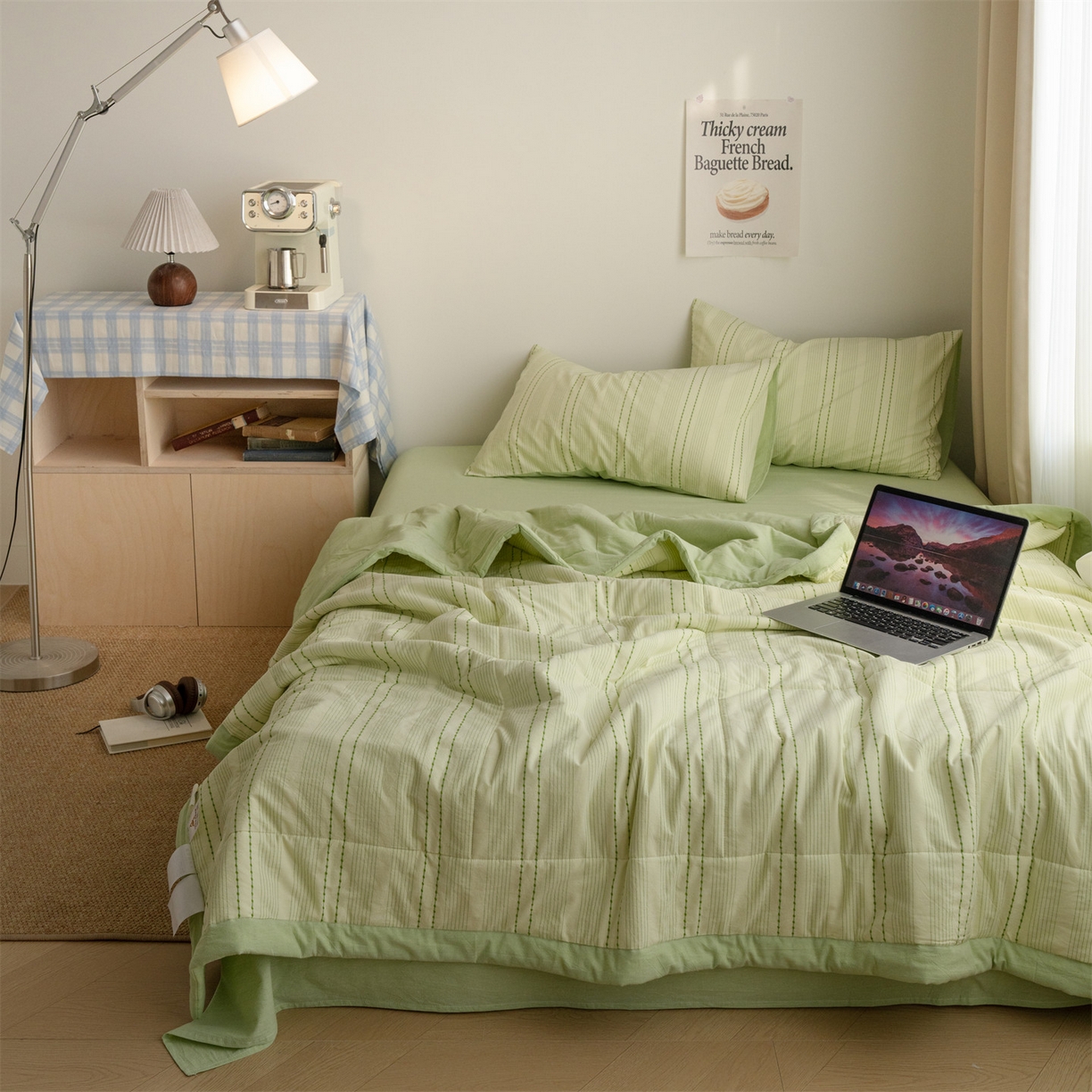 被窝家纺 2026新款米粒提花全棉水洗棉新疆棉花夏被夏凉被空调被四件套 米粒-嫩绿