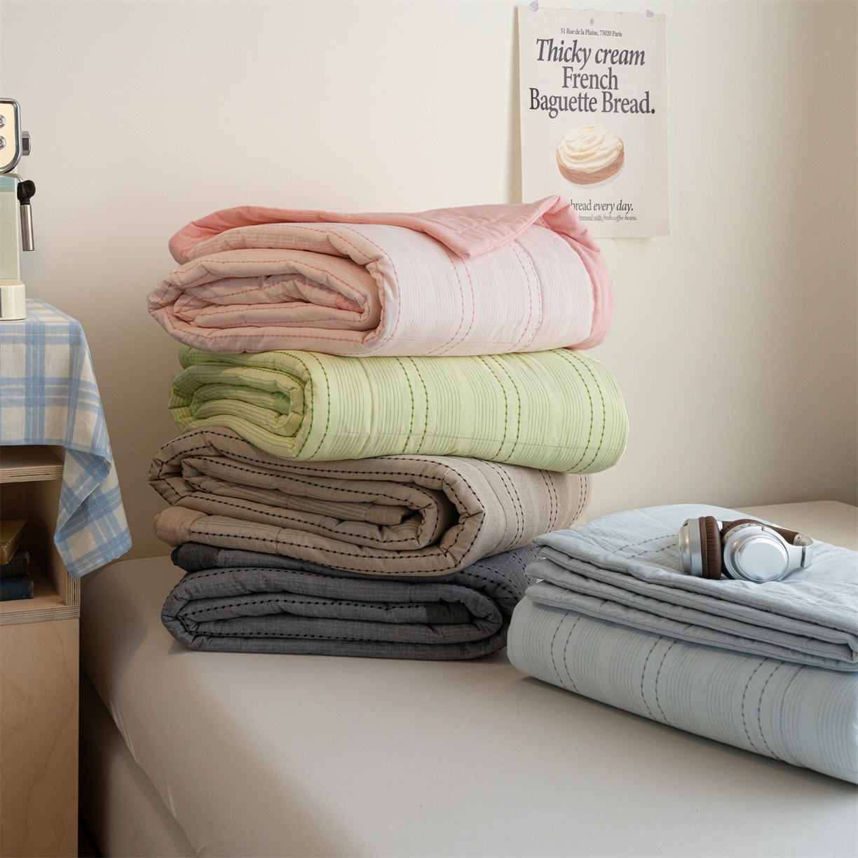 被窝家纺 2026新款米粒提花全棉水洗棉新疆棉花夏被夏凉被空调被四件套 组合图（仅供展示不可下单）