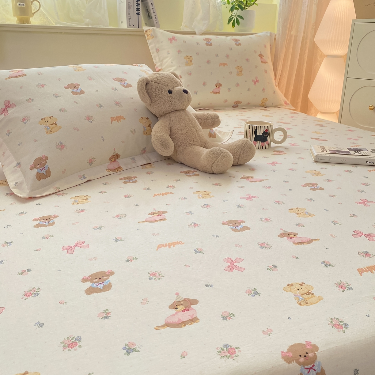 91家纺网 家纺一手货源 找家纺 花梦欣 2026新款全棉印花单品系列-单床笠 酷卡小狗