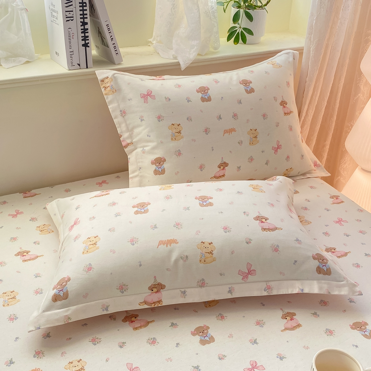 91家纺网 家纺一手货源 找家纺 花梦欣 2026新款全棉印花单品系列-单床笠 酷卡小狗