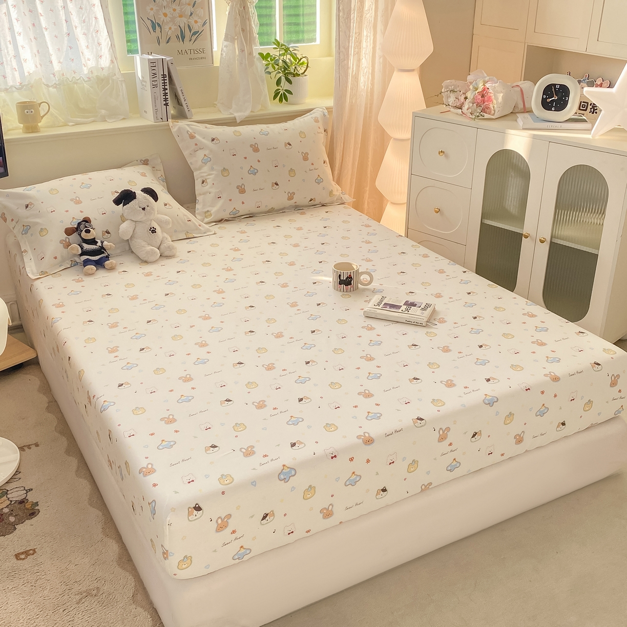 91家纺网 家纺一手货源 找家纺 花梦欣 2026新款全棉印花单品系列-单床笠 萌宠国度