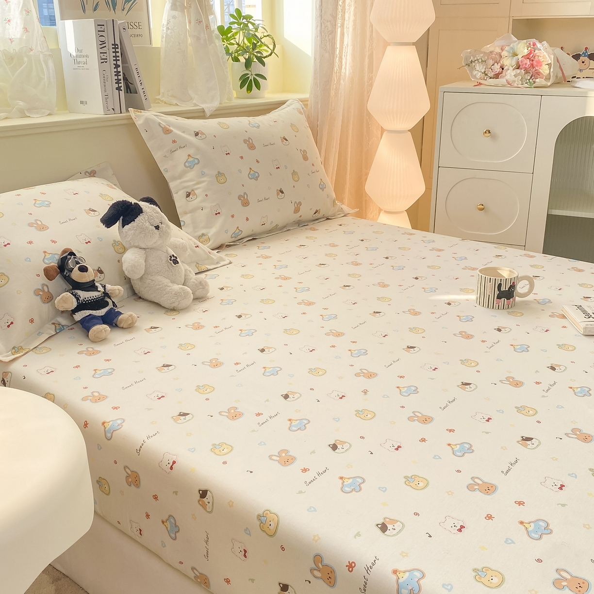 91家纺网 家纺一手货源 找家纺 花梦欣 2026新款全棉印花单品系列-单床笠 萌宠国度