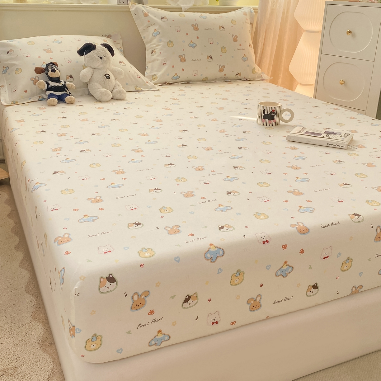 91家纺网 家纺一手货源 找家纺 花梦欣 2026新款全棉印花单品系列-单床笠 萌宠国度