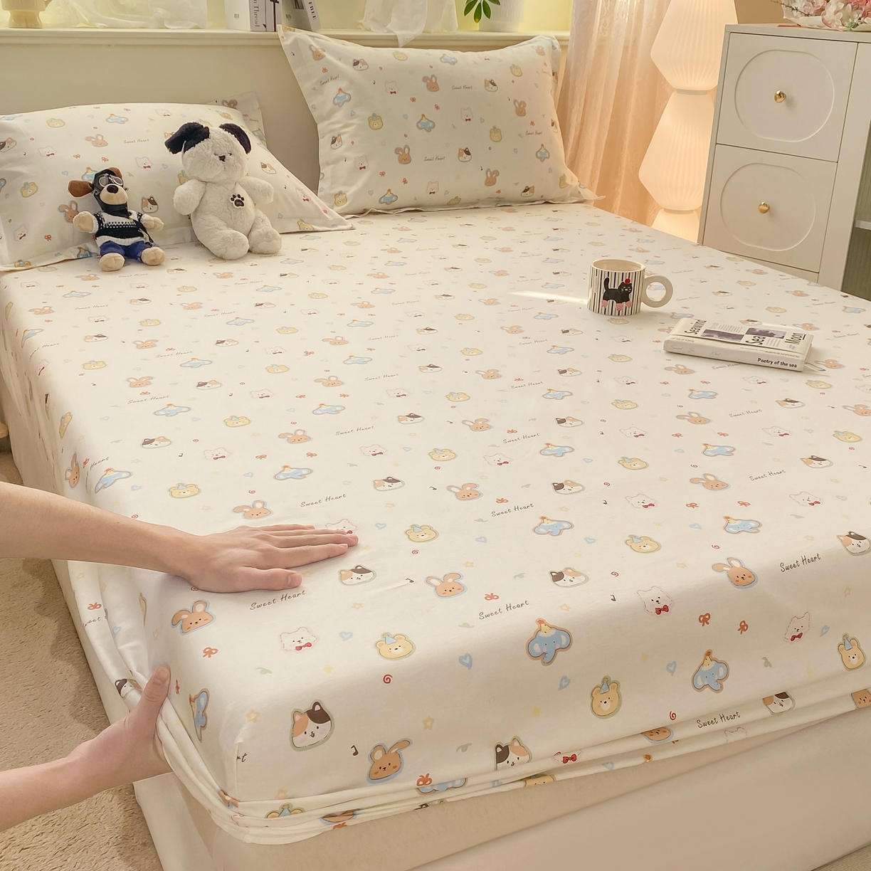 91家纺网 家纺一手货源 找家纺 花梦欣 2026新款全棉印花单品系列-单床笠 萌宠国度