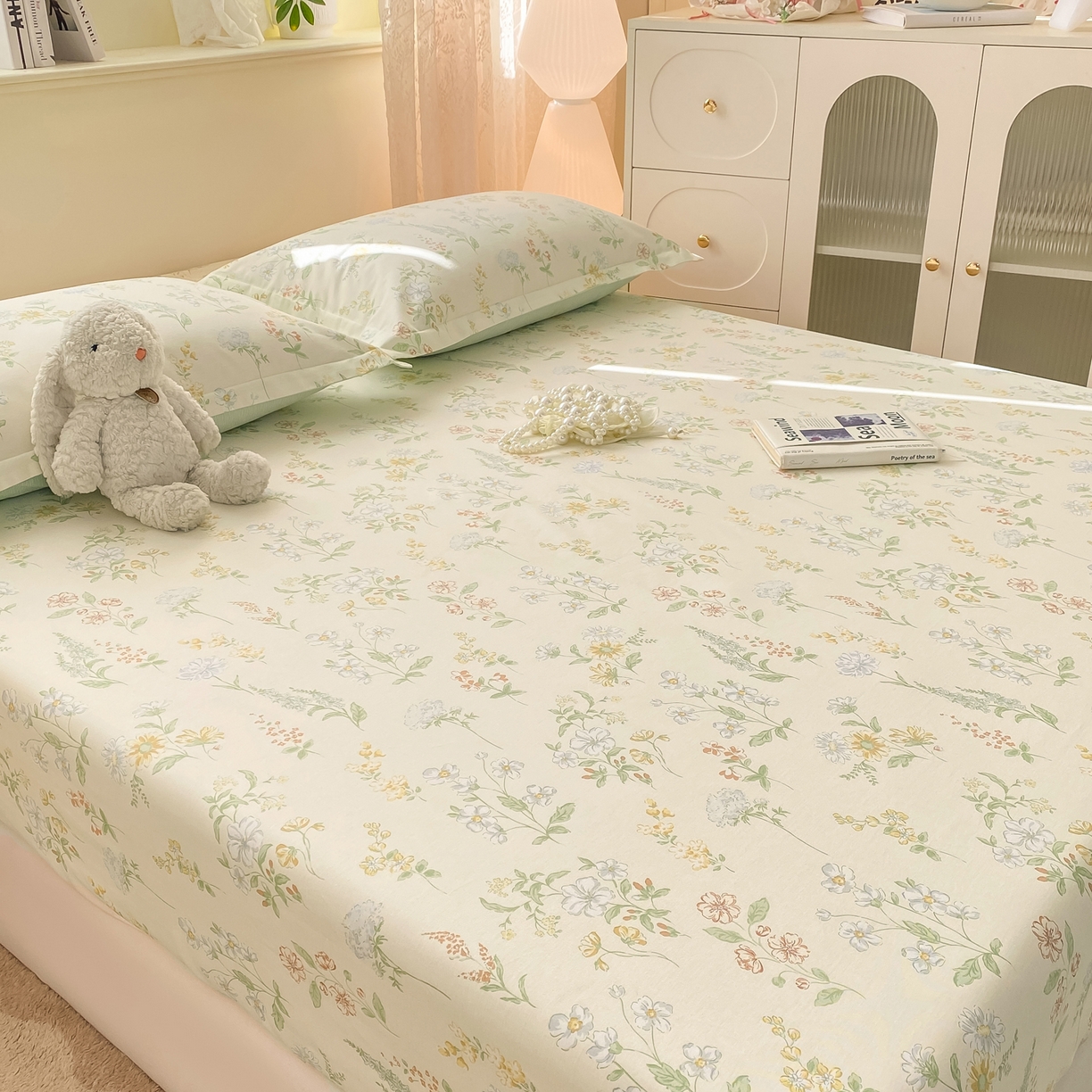 91家纺网 家纺一手货源 找家纺 花梦欣 2026新款全棉印花单品系列-单床笠 暖樱之舞