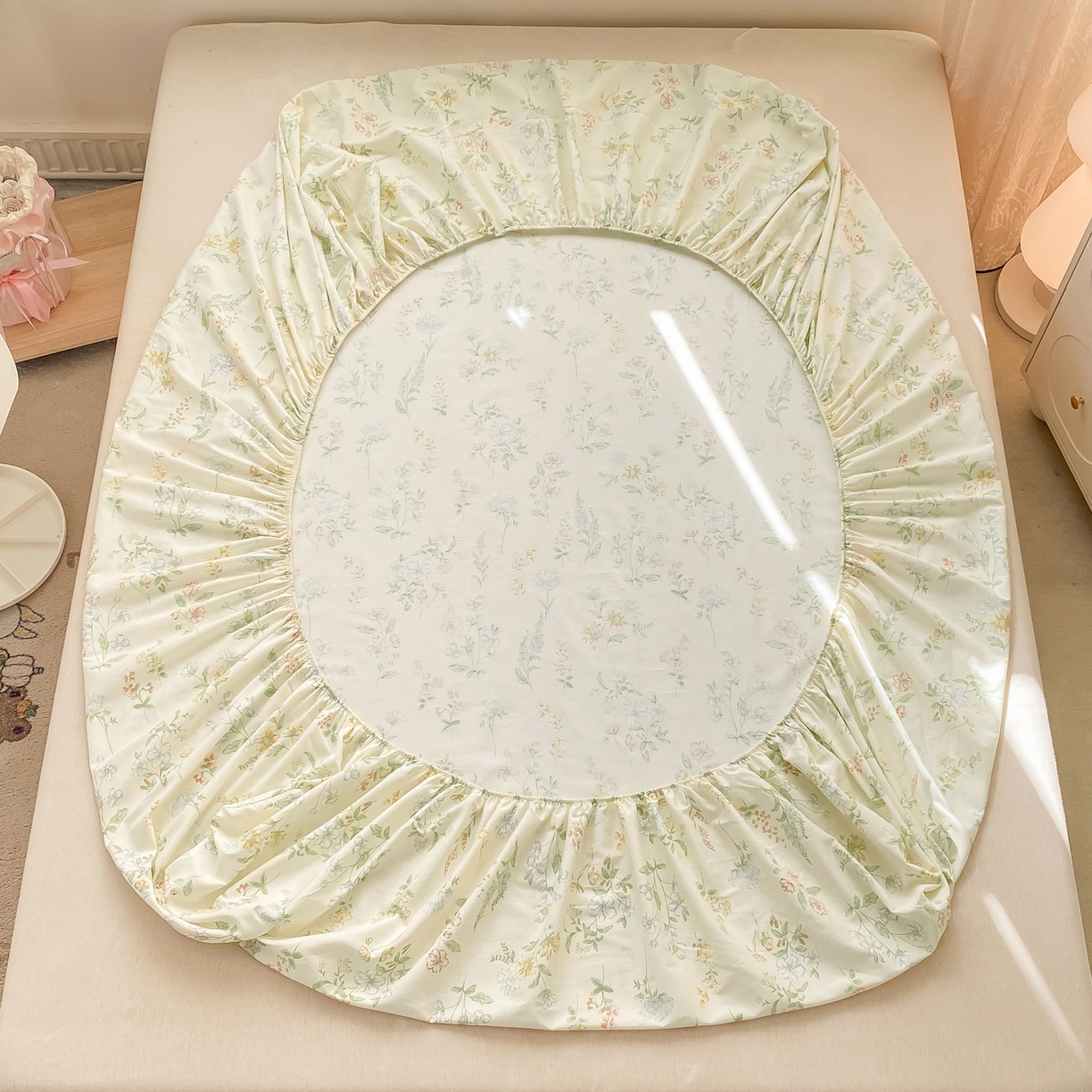 91家纺网 家纺一手货源 找家纺 花梦欣 2026新款全棉印花单品系列-单床笠 暖樱之舞