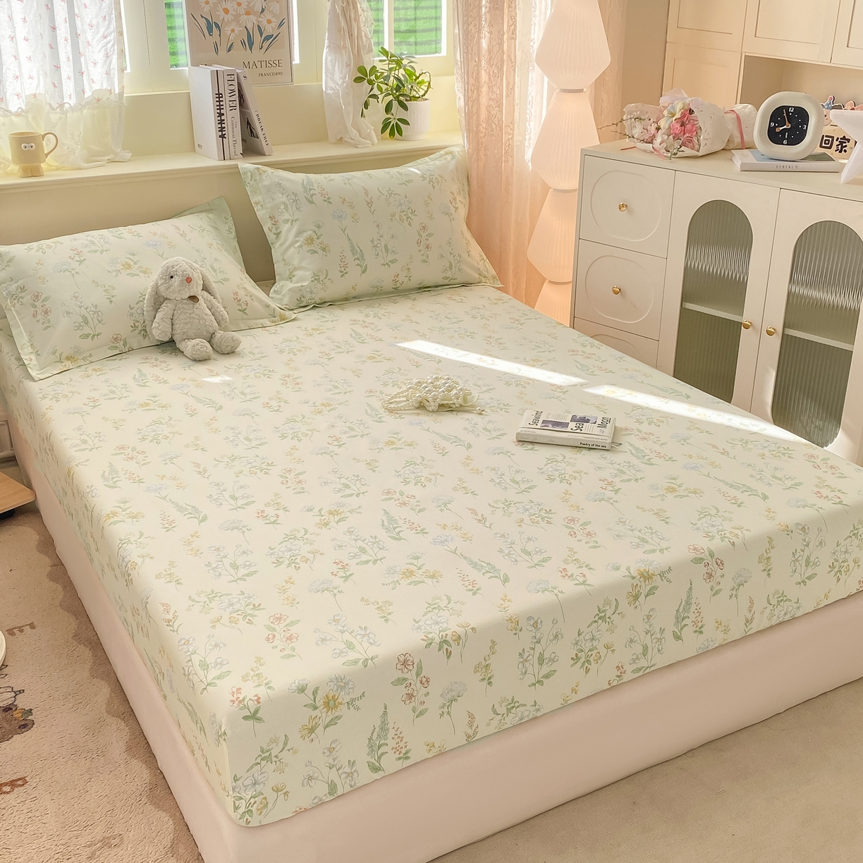 91家纺网 家纺一手货源 找家纺 花梦欣 2026新款全棉印花单品系列-单床笠 暖樱之舞