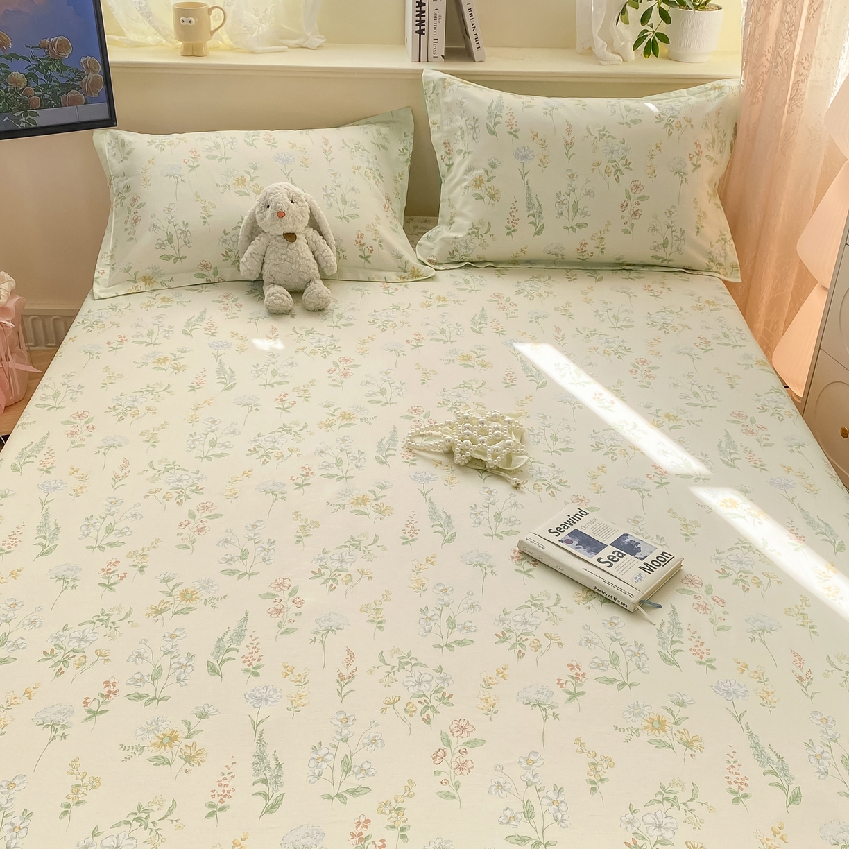 91家纺网 家纺一手货源 找家纺 花梦欣 2026新款全棉印花单品系列-单床笠 暖樱之舞