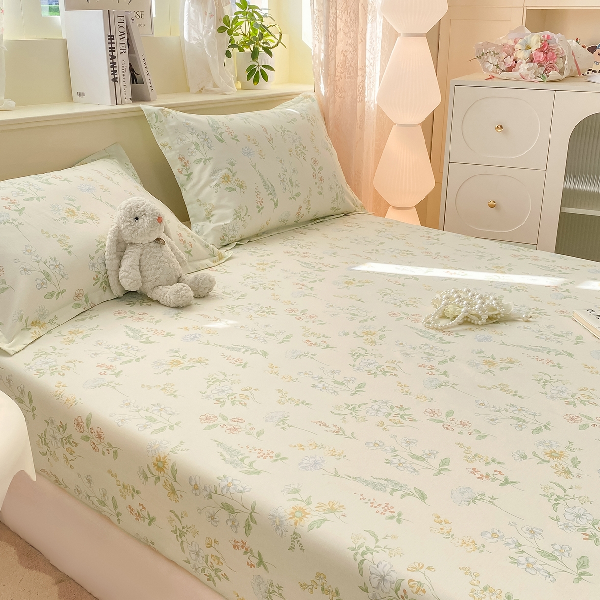 91家纺网 家纺一手货源 找家纺 花梦欣 2026新款全棉印花单品系列-单床笠 暖樱之舞