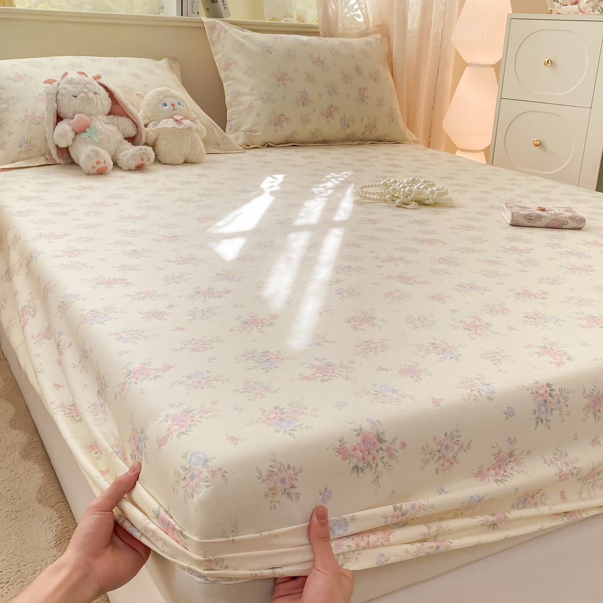 91家纺网 家纺一手货源 找家纺 花梦欣 2026新款全棉印花单品系列-单床笠 欧风花影