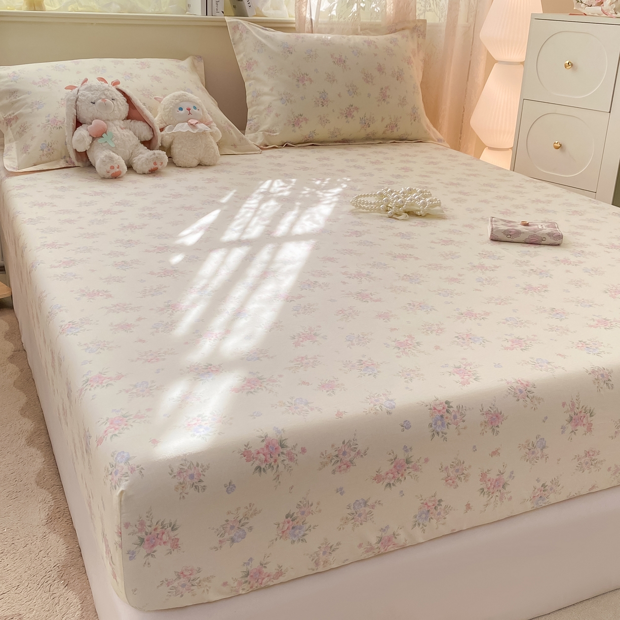 91家纺网 家纺一手货源 找家纺 花梦欣 2026新款全棉印花单品系列-单床笠 欧风花影