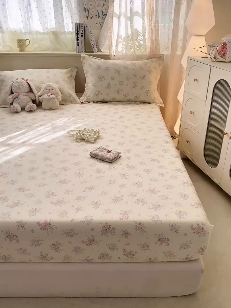 91家纺网 家纺一手货源 找家纺 花梦欣 2026新款全棉印花单品系列-单床笠 欧风花影