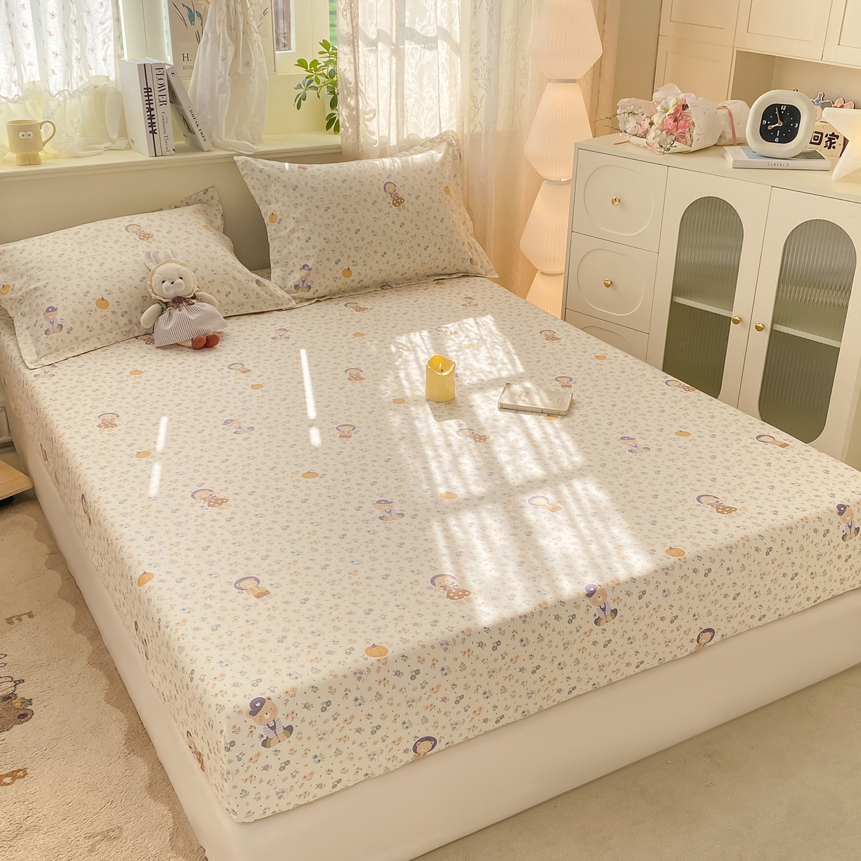 91家纺网 家纺一手货源 找家纺 花梦欣 2026新款全棉印花单品系列-单床笠 碎花兔熊