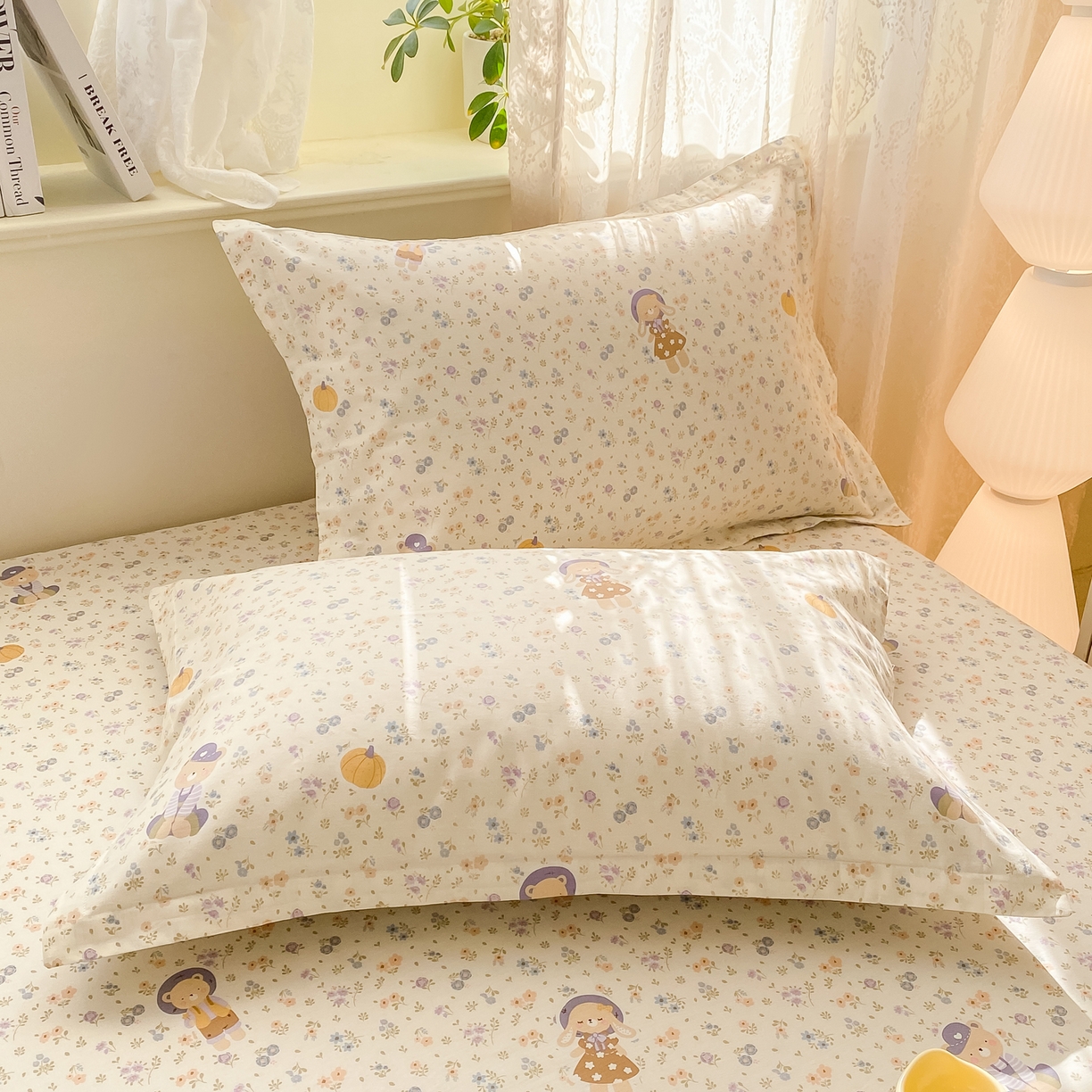 91家纺网 家纺一手货源 找家纺 花梦欣 2026新款全棉印花单品系列-单床笠 碎花兔熊