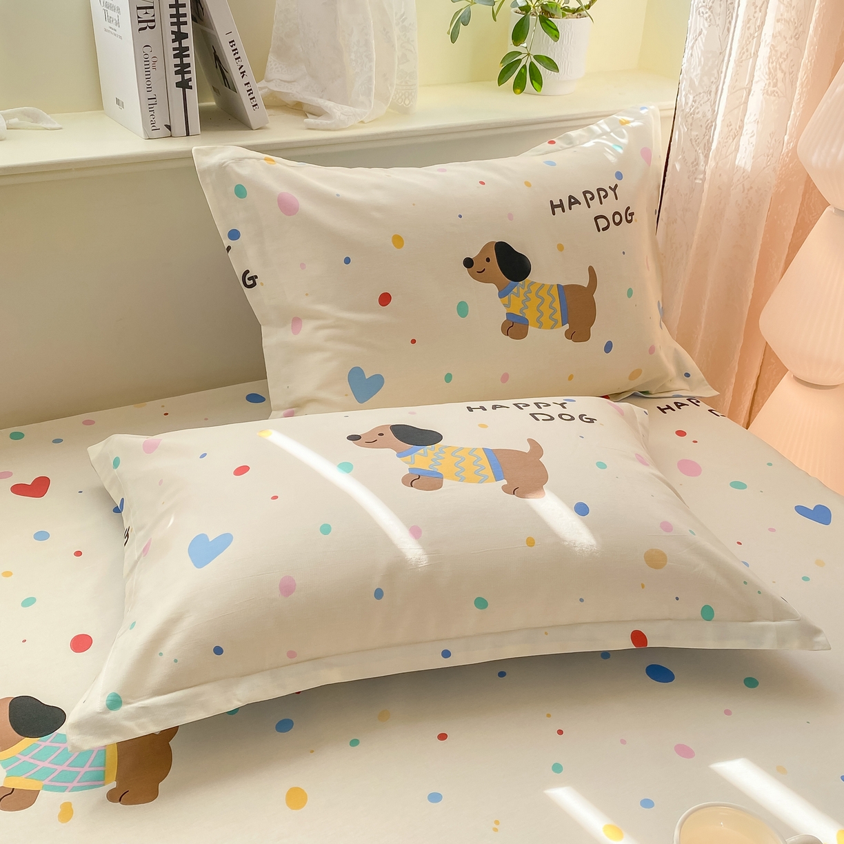 91家纺网 家纺一手货源 找家纺 花梦欣 2026新款全棉印花单品系列-单床笠 甜心汪星人