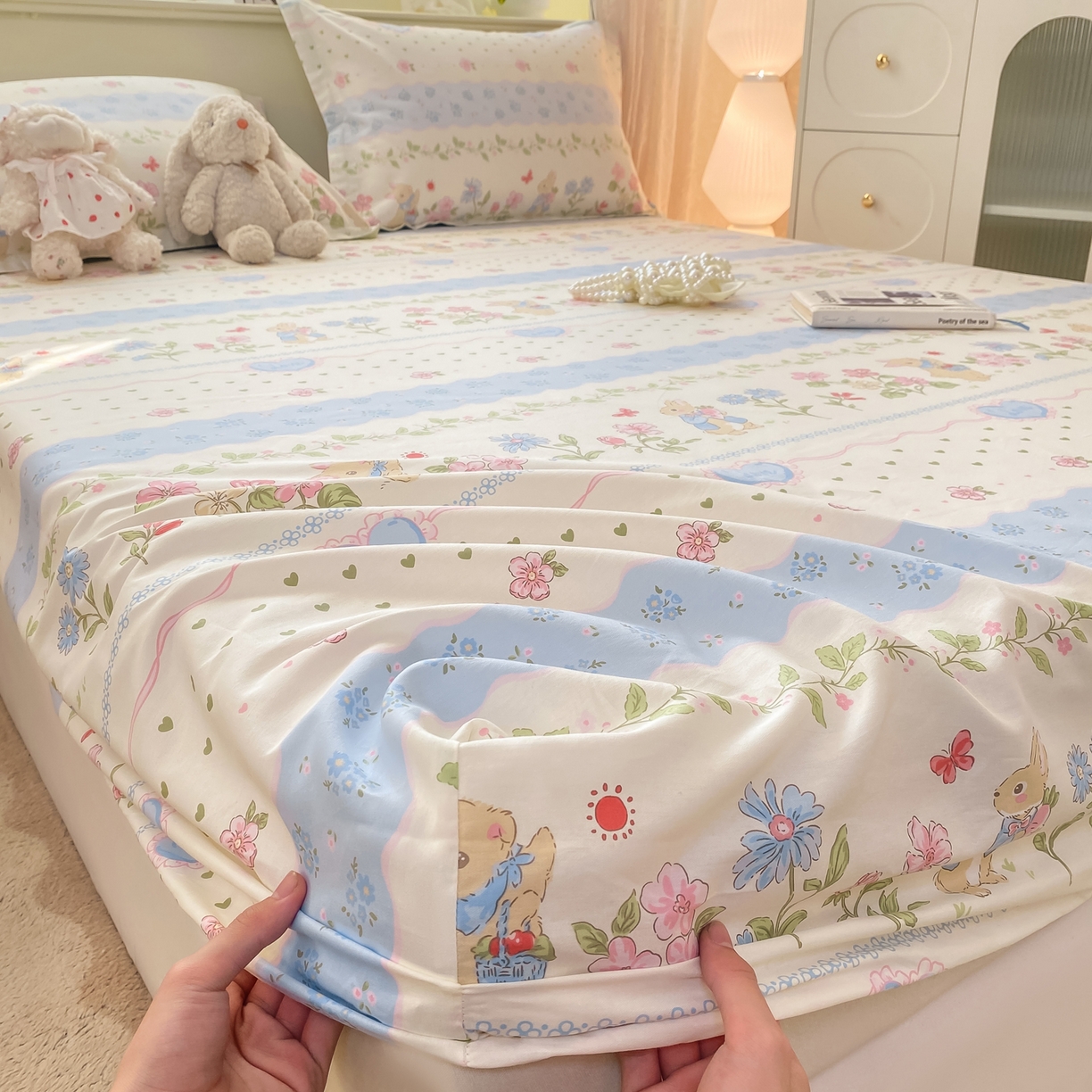 花梦欣 2026新款全棉印花单品系列-单床笠 兔兔乐园