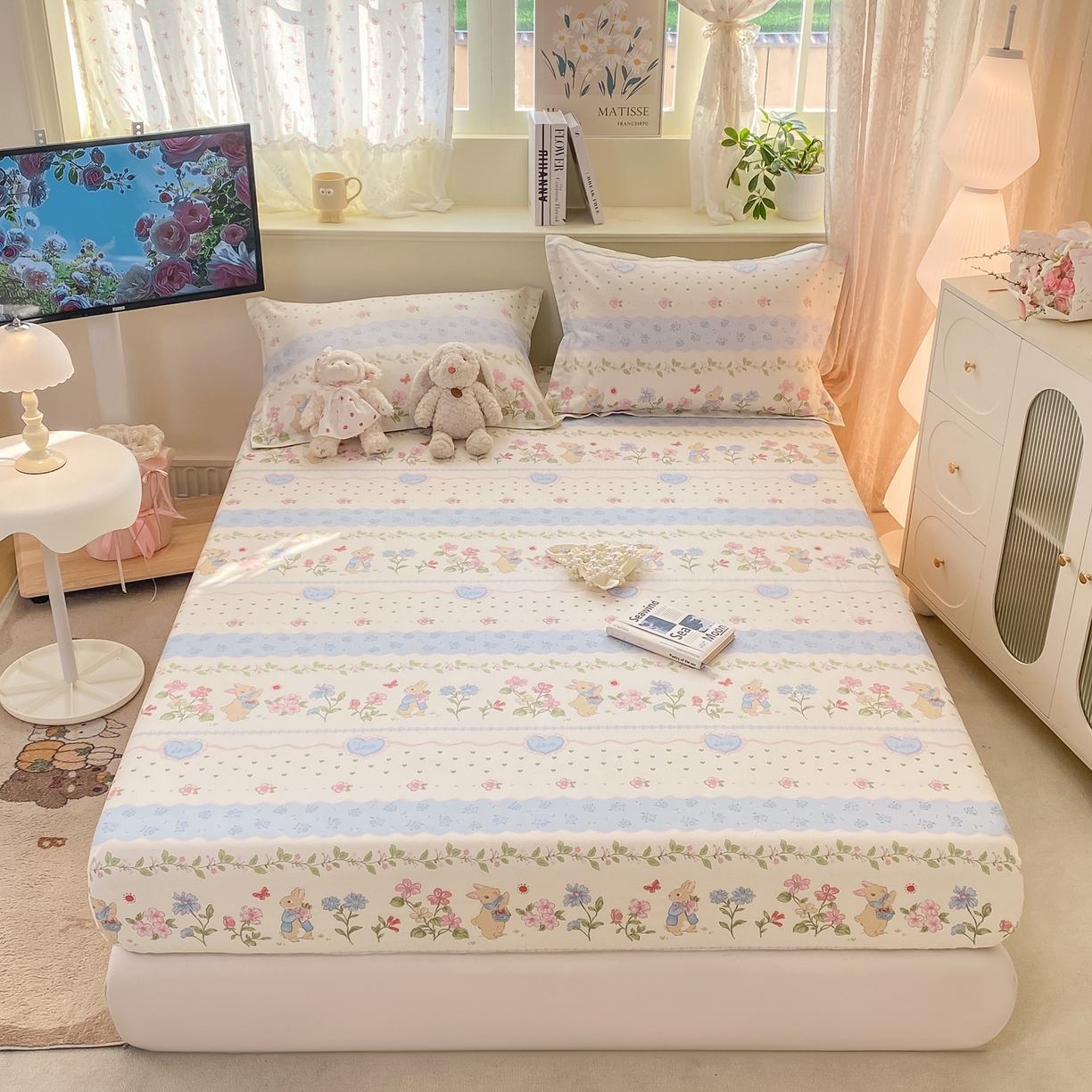 91家纺网 家纺一手货源 找家纺 花梦欣 2026新款全棉印花单品系列-单床笠 兔兔乐园