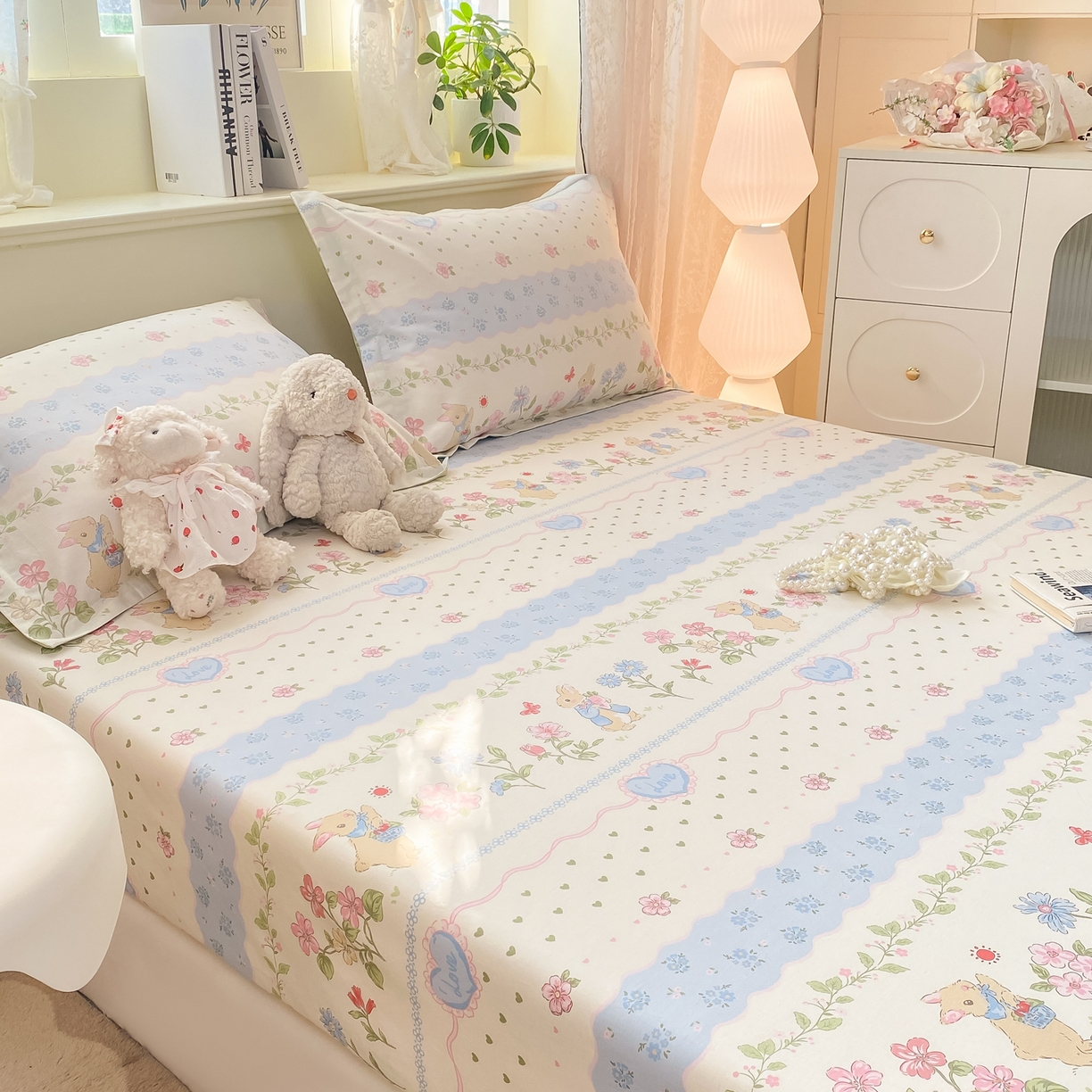 91家纺网 家纺一手货源 找家纺 花梦欣 2026新款全棉印花单品系列-单床笠 兔兔乐园