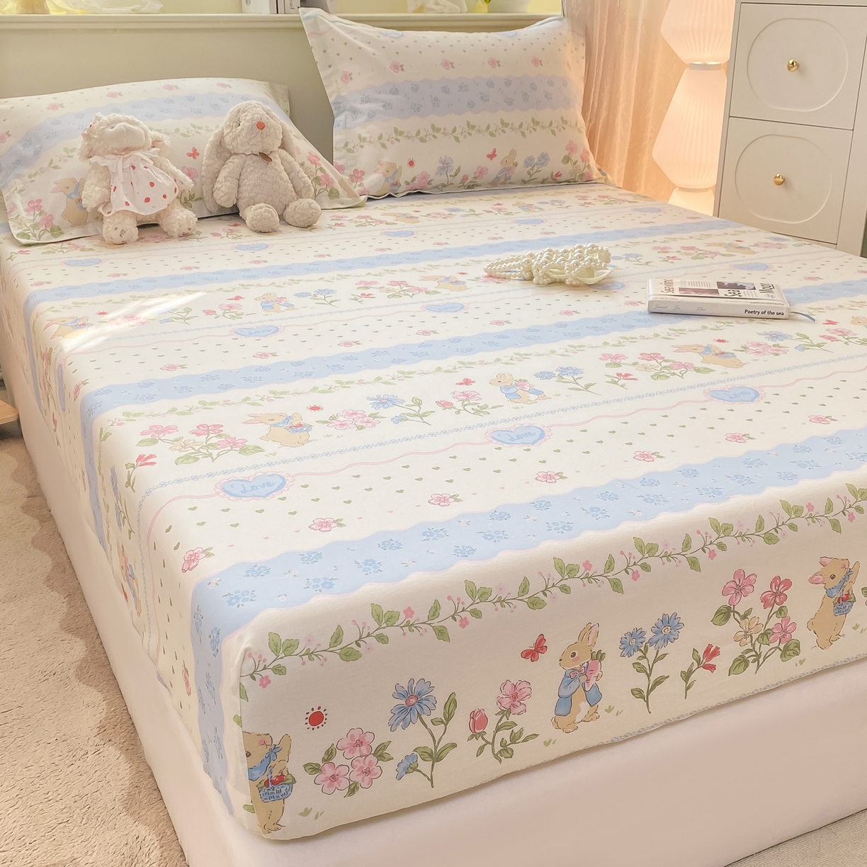 91家纺网 家纺一手货源 找家纺 花梦欣 2026新款全棉印花单品系列-单床笠 兔兔乐园