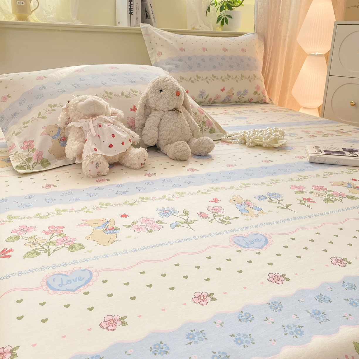 91家纺网 家纺一手货源 找家纺 花梦欣 2026新款全棉印花单品系列-单床笠 兔兔乐园