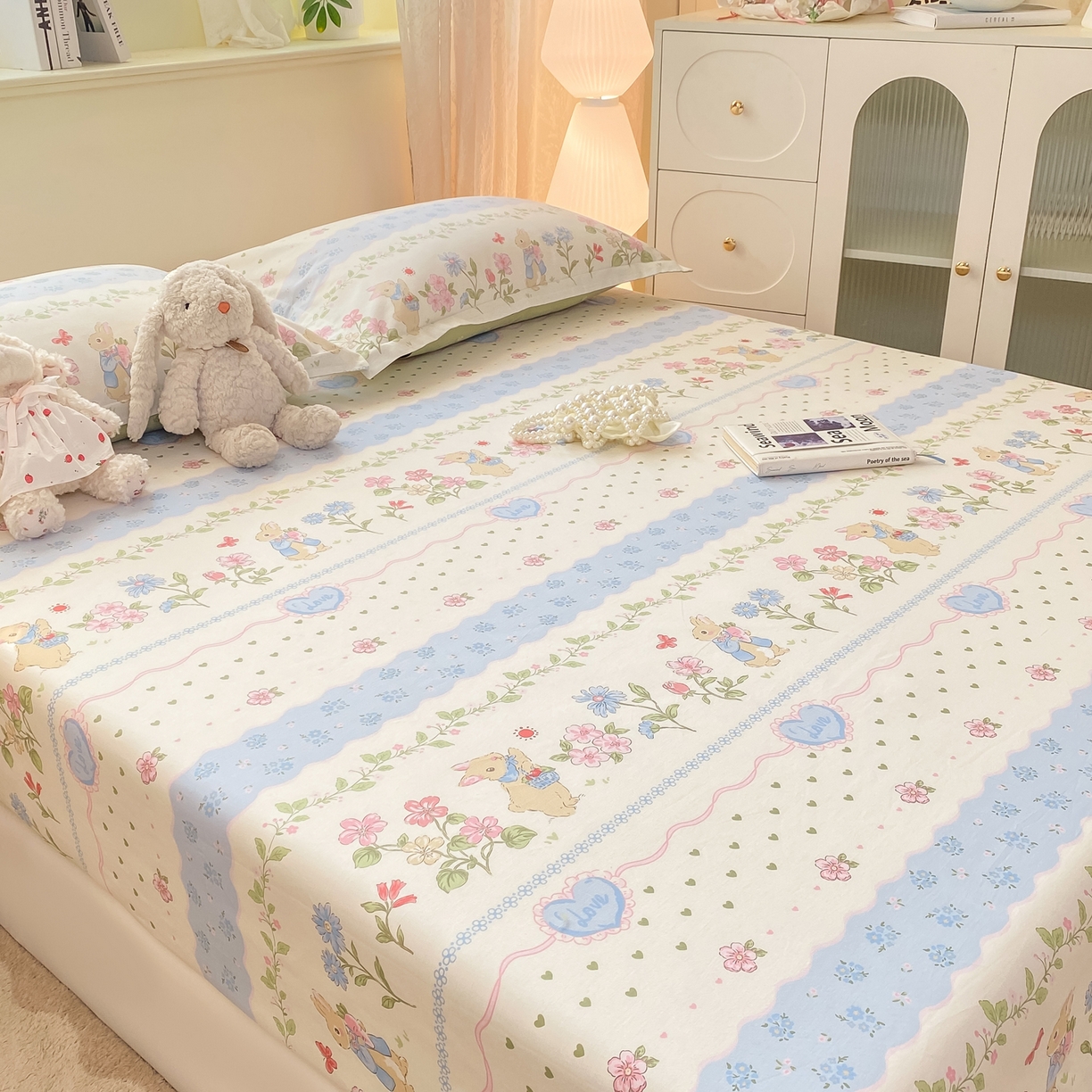 91家纺网 家纺一手货源 找家纺 花梦欣 2026新款全棉印花单品系列-单床笠 兔兔乐园