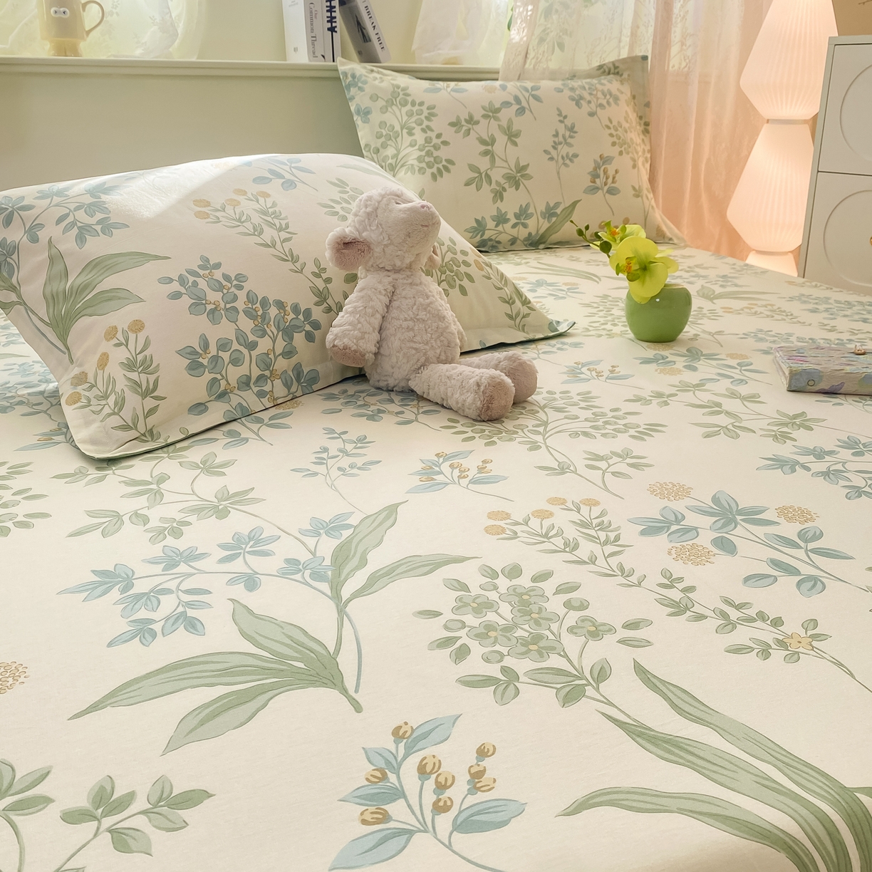 91家纺网 家纺一手货源 找家纺 花梦欣 2026新款全棉印花单品系列-单床笠 仙草