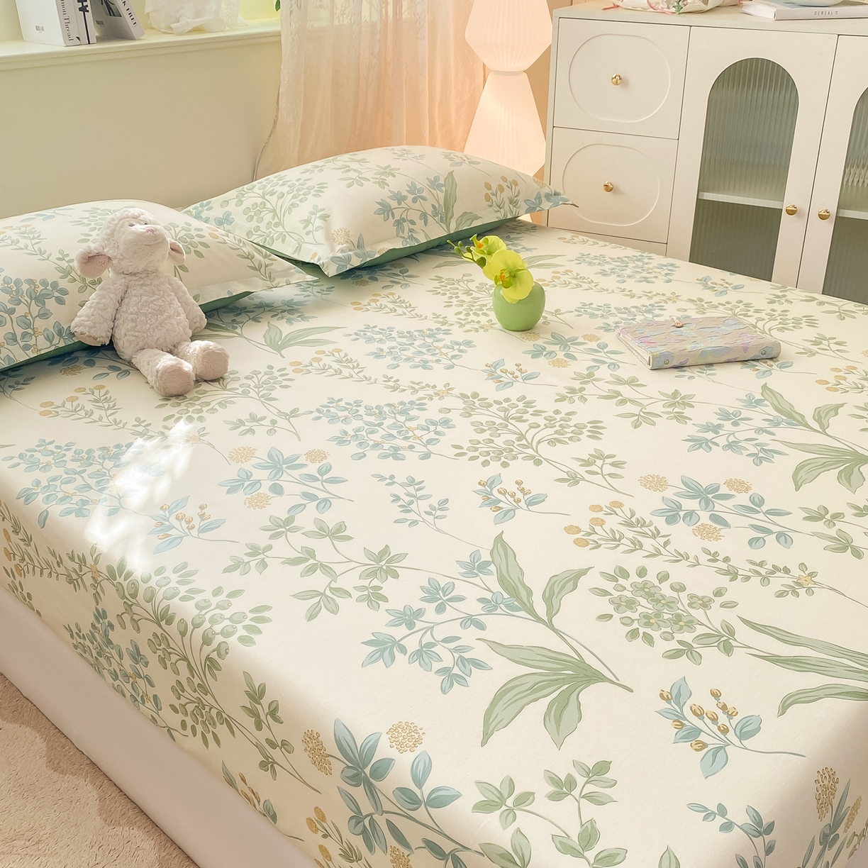 91家纺网 家纺一手货源 找家纺 花梦欣 2026新款全棉印花单品系列-单床笠 仙草