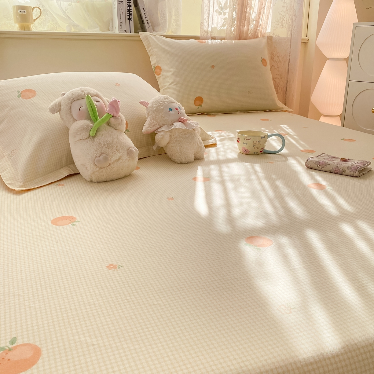 91家纺网 家纺一手货源 找家纺 花梦欣 2026新款全棉印花单品系列-单床笠 小橙橘