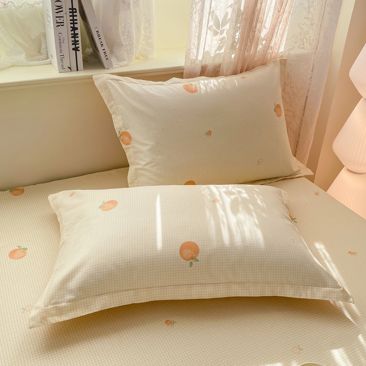 91家纺网 家纺一手货源 找家纺 花梦欣 2026新款全棉印花单品系列-单床笠 小橙橘