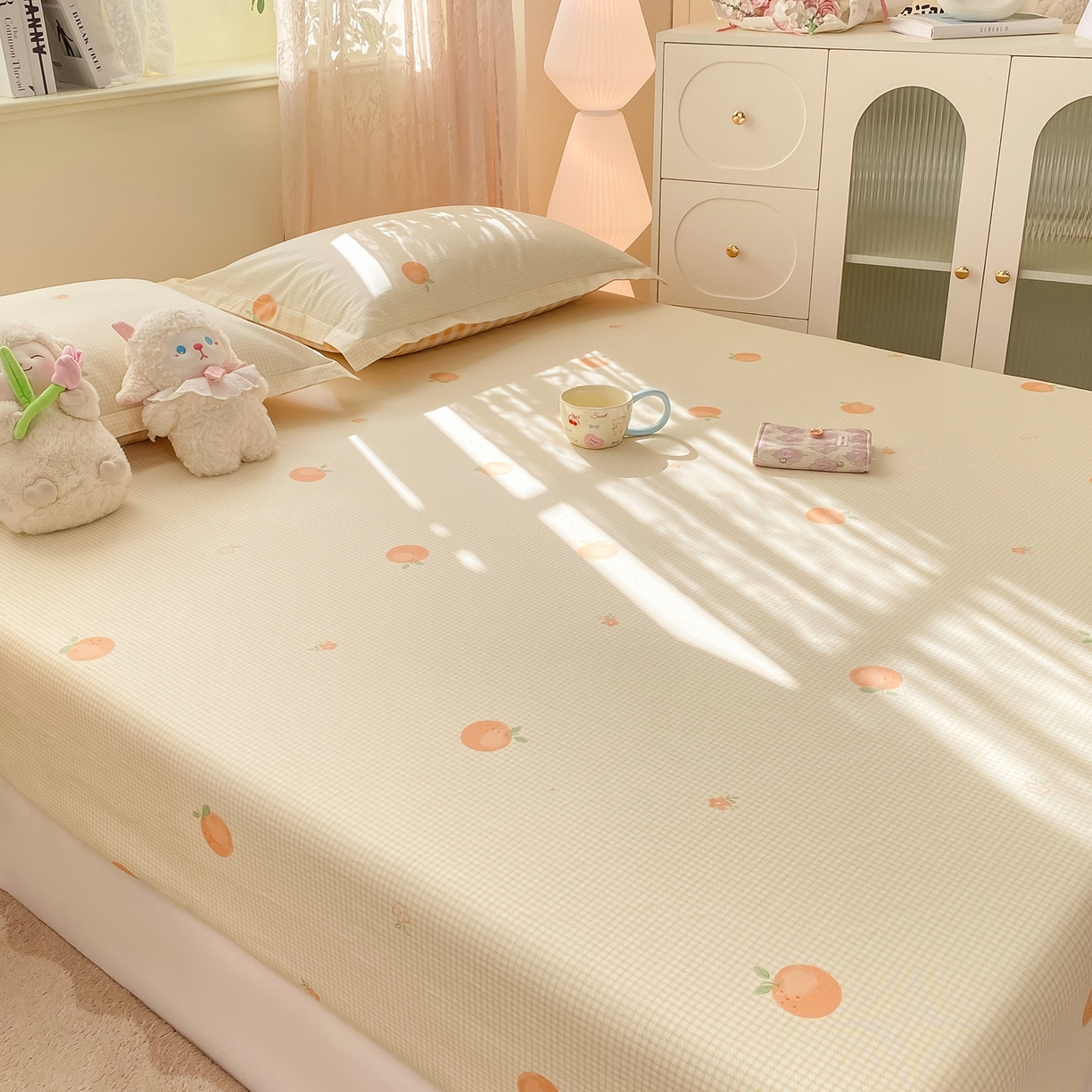 91家纺网 家纺一手货源 找家纺 花梦欣 2026新款全棉印花单品系列-单床笠 小橙橘