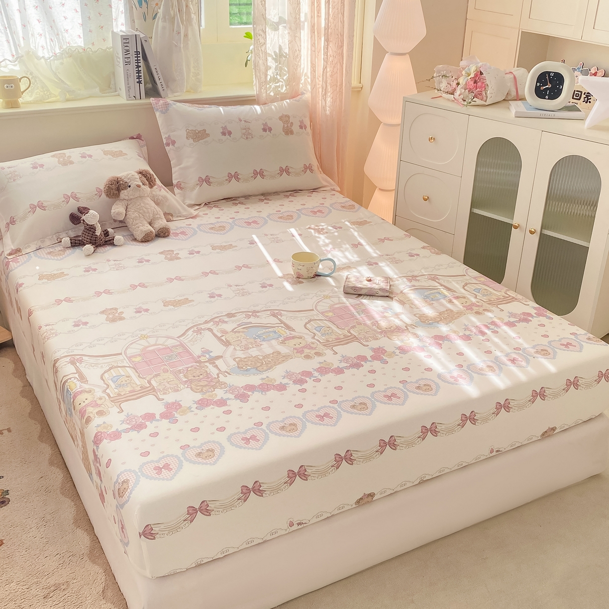 91家纺网 家纺一手货源 找家纺 花梦欣 2026新款全棉印花单品系列-单床笠 小熊安缦