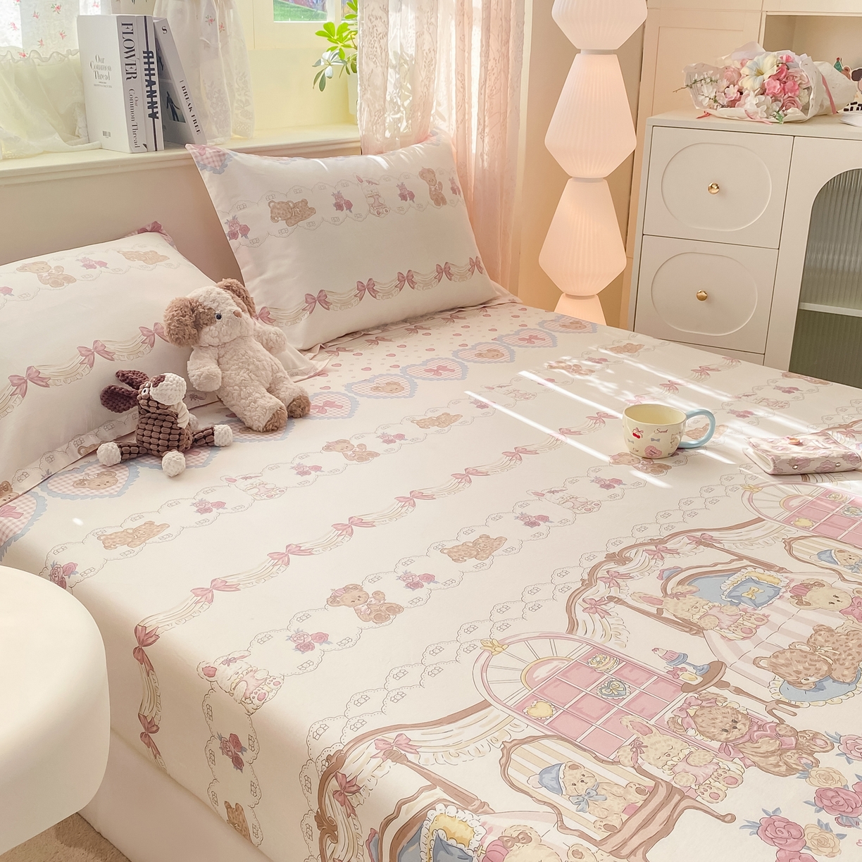 91家纺网 家纺一手货源 找家纺 花梦欣 2026新款全棉印花单品系列-单床笠 小熊安缦