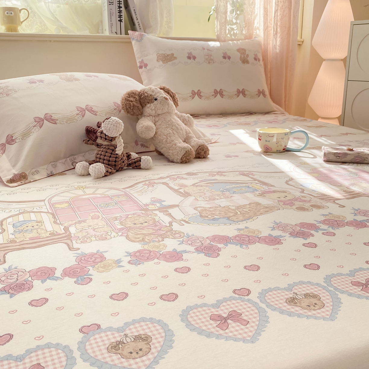 91家纺网 家纺一手货源 找家纺 花梦欣 2026新款全棉印花单品系列-单床笠 小熊安缦