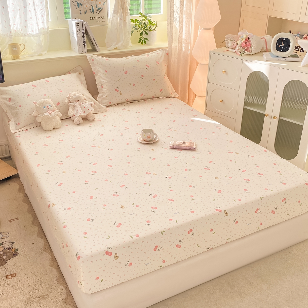 91家纺网 家纺一手货源 找家纺 花梦欣 2026新款全棉印花单品系列-单床笠 樱桃甜宠