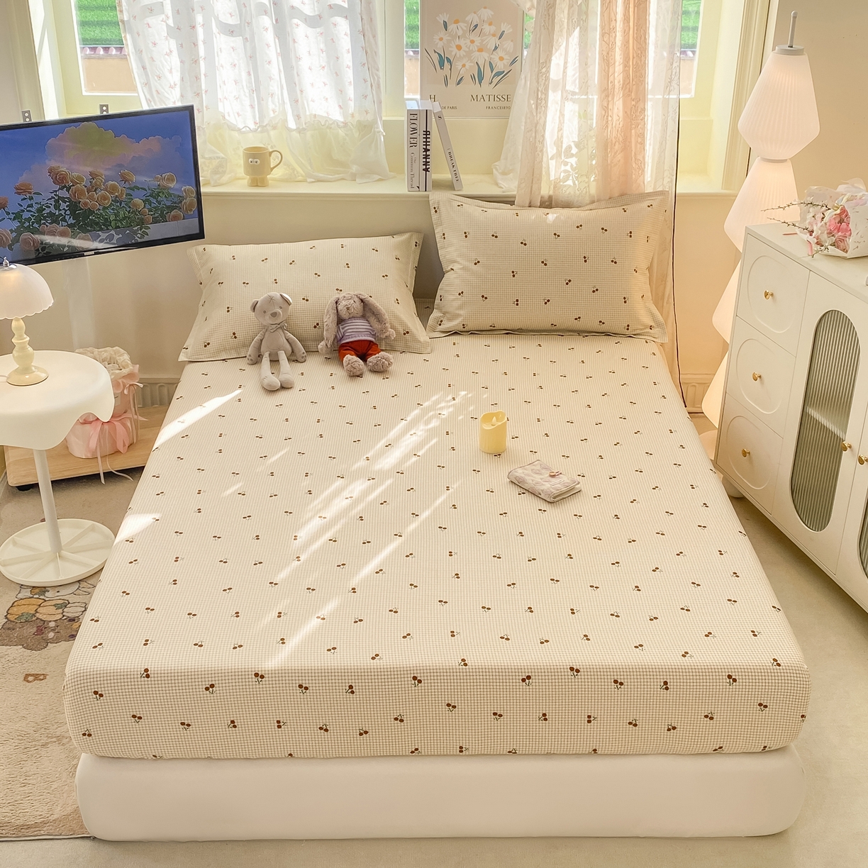 91家纺网 家纺一手货源 找家纺 花梦欣 2026新款全棉印花单品系列-单床笠 樱姿米