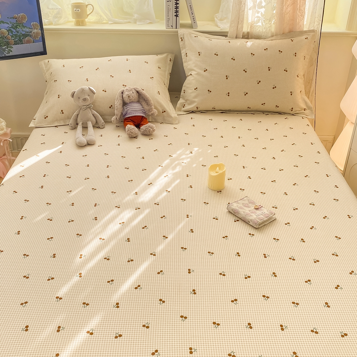 91家纺网 家纺一手货源 找家纺 花梦欣 2026新款全棉印花单品系列-单床笠 樱姿米