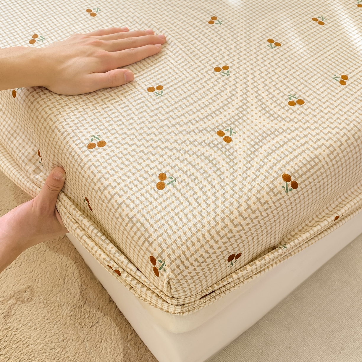 91家纺网 家纺一手货源 找家纺 花梦欣 2026新款全棉印花单品系列-单床笠 樱姿米