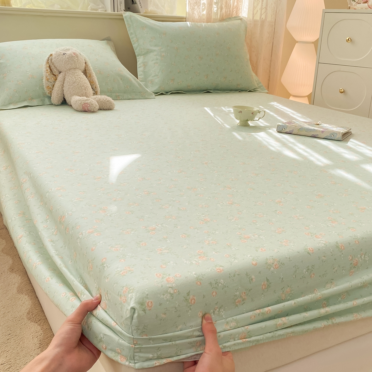 91家纺网 家纺一手货源 找家纺 花梦欣 2026新款全棉印花单品系列-单床笠 幽兰时光兰