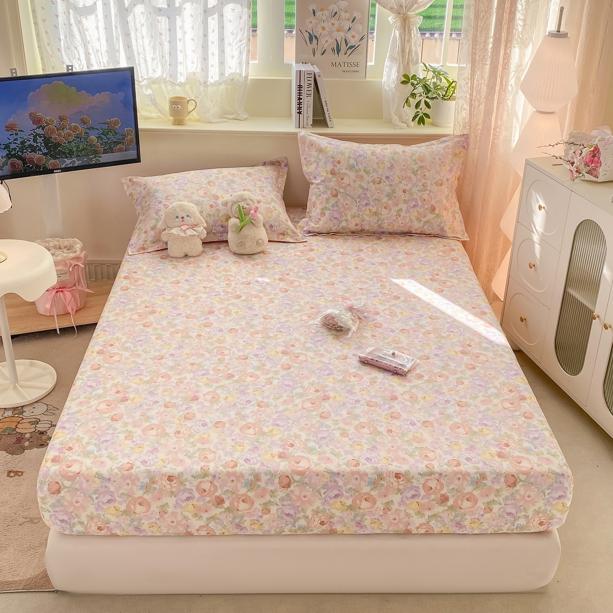 91家纺网 家纺一手货源 找家纺 花梦欣 2026新款全棉印花单品系列-单床笠 悦下花影