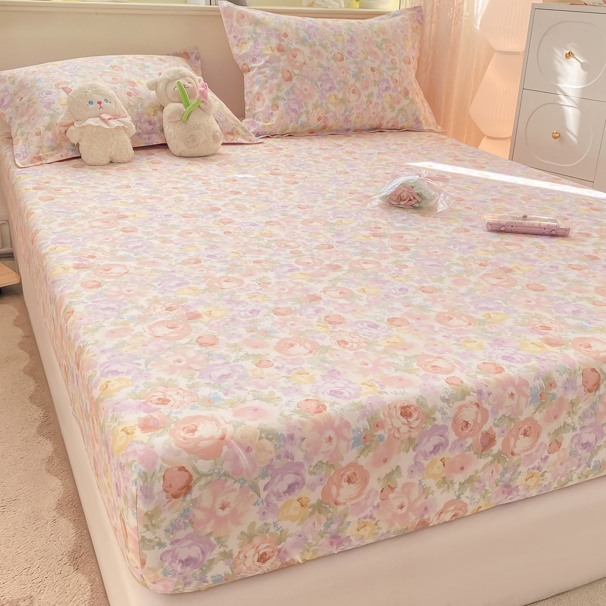 91家纺网 家纺一手货源 找家纺 花梦欣 2026新款全棉印花单品系列-单床笠 悦下花影