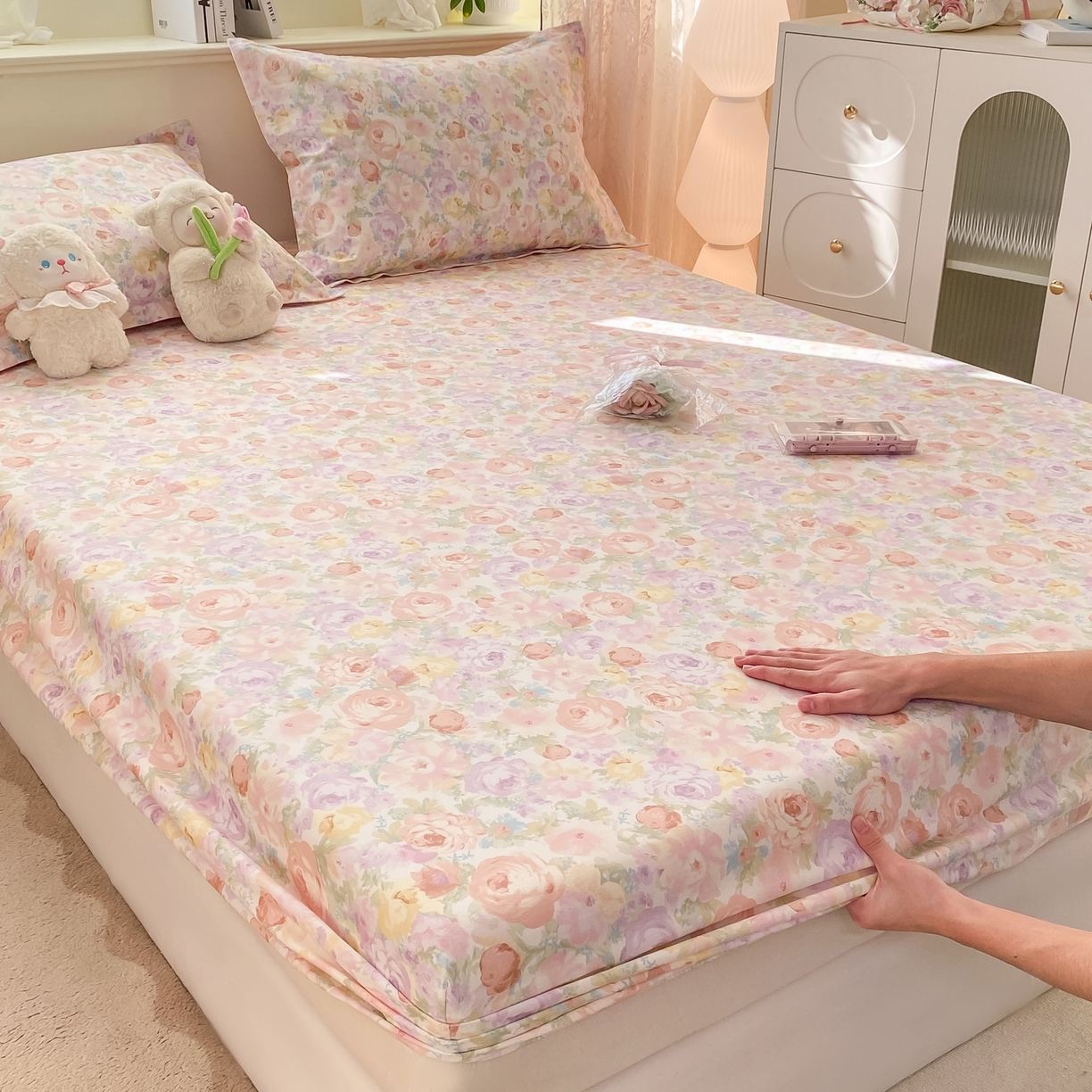 91家纺网 家纺一手货源 找家纺 花梦欣 2026新款全棉印花单品系列-单床笠 悦下花影